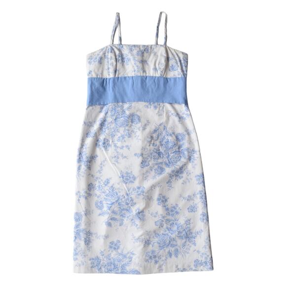 Vintage Kathlin Argiro Atelier Floral Blue Cotton Dress, Size 8 - Picture 1 of 8